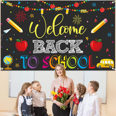Welcome Back to School Banner Party Decorations Backdrop Black First Day of Scho