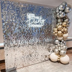24PCS Silver Shimmer Wall Backdrop Panels 12″x12″ Square Sequins on Grid