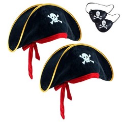 2 Pieces Pirate Hat Skull Print Pirate Captain Costume Cap – Pirate Accessori…