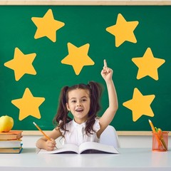 100 PCS 4 Inch Gold Star Cutouts Paper Shapes Die Cut Yellow Double Sided