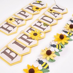 3PC Felt Sunflower Happy Banner,Party Decorations Pre-Strung 3D Sign with Bee…