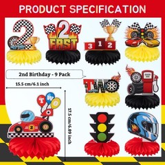 Race Car 2nd Birthday Honeycomb Centerpieces 9 PCS Table Topper Two Fast