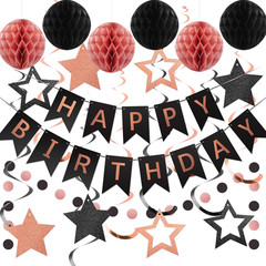 Birthday Decorations, Happy Birthday Banner with Honeycomb Balls, Star Hanging S