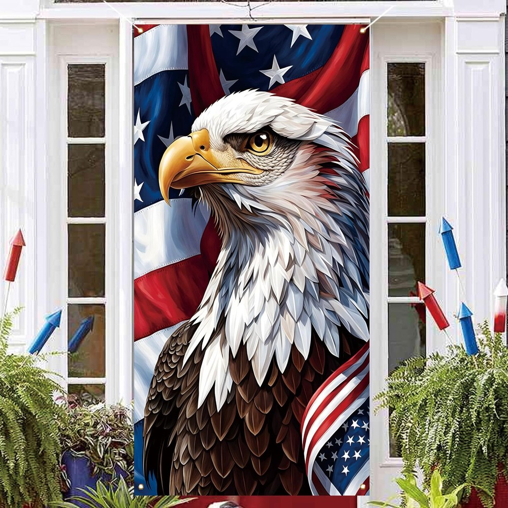 4th of July Decorations Red White Blue American Flag Eagle Patriotic Door Cover