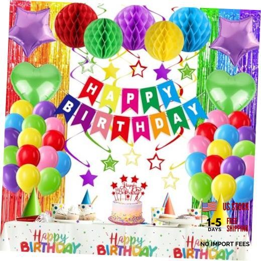 Birthday Party Decorations Rainbow Happy Birthday Banner Honeycomb Colorful