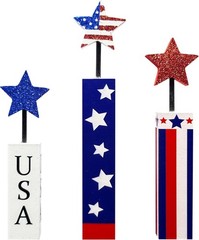 Charming 3-Piece Wooden Firework Decor – Ideal for 4th of July Celebrations