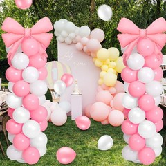 2 Sets Pink White Bow Balloon Column Stand Kit Includes 2 Bows & 100 Latex Ba…