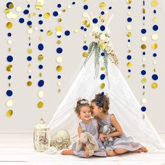 46 Ft Navy Blue and Gold Circle Dots Garland Royal 11.5 feet,