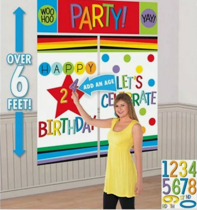 Happy Birthday Rainbow Birthday Add Any Age Wall Decorating Kit 5 pc Over 6 Feet