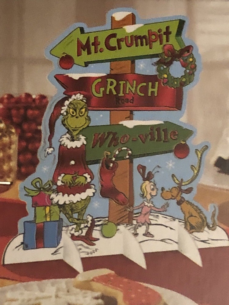 Traditional Grinch Directional Table Decoration Sign 13.5” x 12.5 Decoration