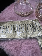 Retrowavy 4 Piece Home Coming Prince,princess Tiara Shiny Satin Role (gold)