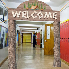 3 Pcs Camping Themed Party Decorations Banner Welcome Porch Sign with 1 Double S