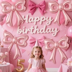 4 Pcs Pink Bow Balloons, 31”Huge Bow Aluminum Foil Balloons for Birthday, Bab…