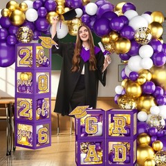 Graduation Decorations Class of 2026, Purple and Gold Graduation Decorations