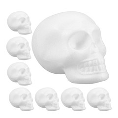 8Pcs Lightweight White Polystyrene Foam Skulls for Desktop and Party Decorations