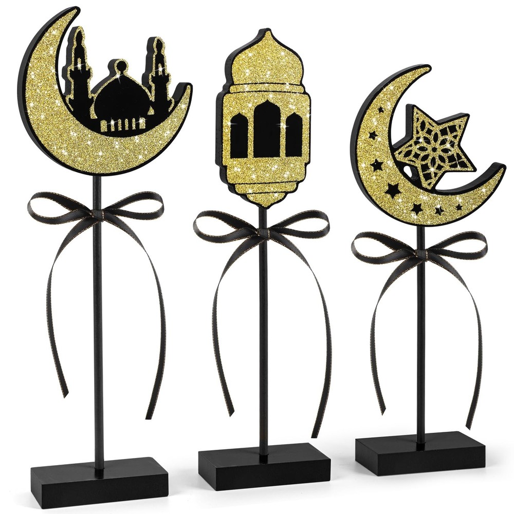 3 Pieces Ramadan Decorations Eid Mubarak Table Decor Wooden Set, Islamic Rama…