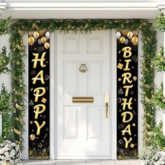 Happy Birthday Banner Decorations for Men Women Boys Girls, Black Gold Party …