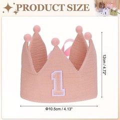 1st Birthday Crown Hat Reusable Party Hats with Elastic Band, Nude Pink