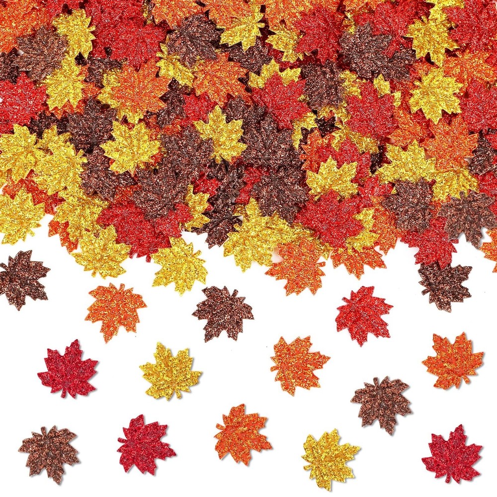 500 PCS Orange Fall Felt Maple Leaf Confetti Glitter Thanksgiving Scatter