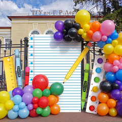 9Pcs Back to School Party Decor Notebook Ruler Paint Tray Backdrop Inflatable Pe