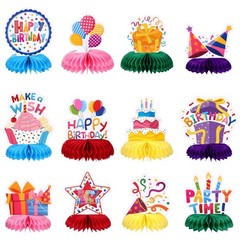 NatNarr Birthday Table Decorations Happy Birthday Honeycomb Centerpieces | 12 PC