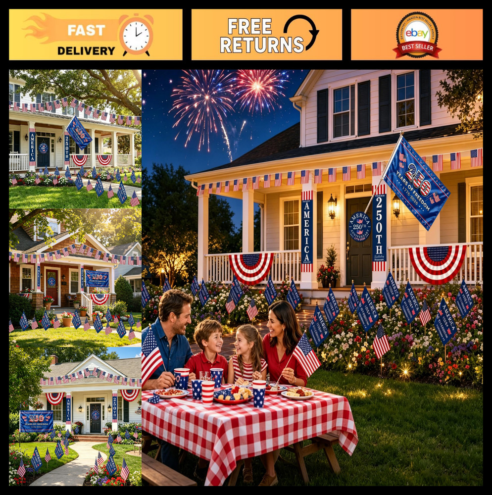 27Pcs 250th Anniversary Outdoor Decorations, Patriotic American Flag Bunting, 4t