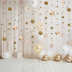 Star and Circle Hanging Garland, 65 feet 65 Feet Length, Champagne Gold