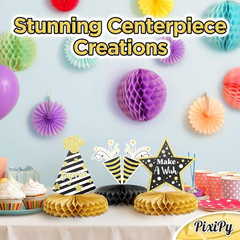 Happy Birthday Table Decoration Centerpieces – 9 Pieces, Black & Gold – Double-S