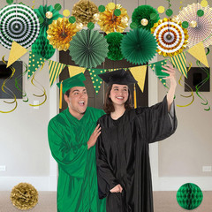 Green Gold Party Decorations, Graduation Season Hanging Glitter Triangle Flags B