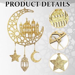 Classic Ramadan Ornaments: 2 Wooden Moon Decorations for Eid Celebrations
