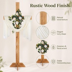 83 Inch Lawn Decorations Wood Cross and White Ribbons Eucalyptus Garlands Lar…