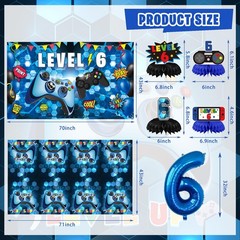 6th Birthday Decorations for Boys, 149Pcs Blue Video Game level 6 Party Suppl…