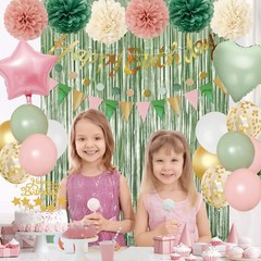 Pink Birthday Party Decorations Kit for Girls Women with Banner Foil Balloons