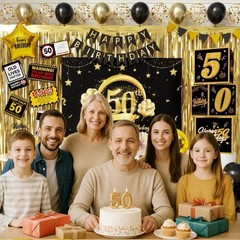 Complete 50th Birthday Decorations Set: Elegant Black Gold Theme Supplies