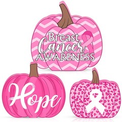 3pcs Breast Cancer Awareness Wooden Centerpieces Pink Pumpkin Ribbon Wooden D…
