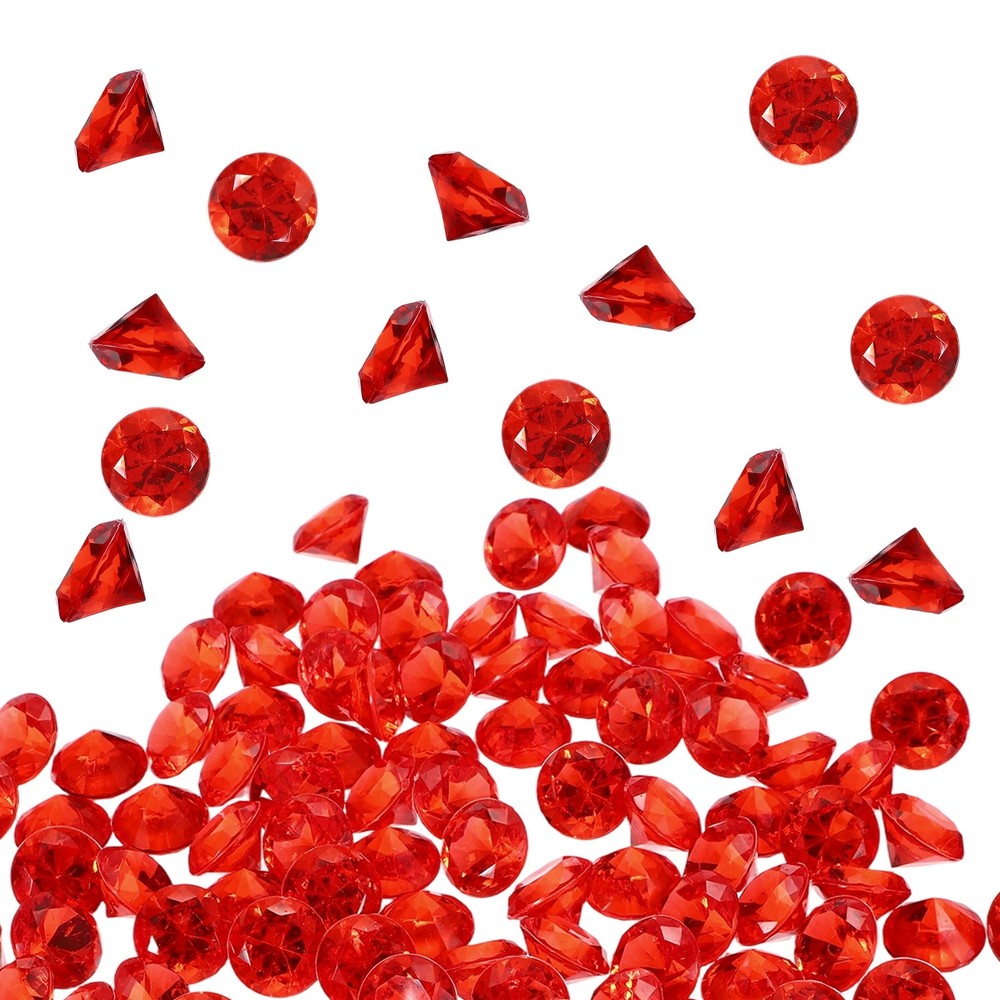 100-Pack Acrylic Diamond Fake Gems, 20mm Clear Fake Jewels Bulk [Deep Red]