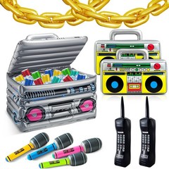 29 Pcs 80s 90s Party Decorations – Inflatable Boom Box Cooler, Balloons & Props
