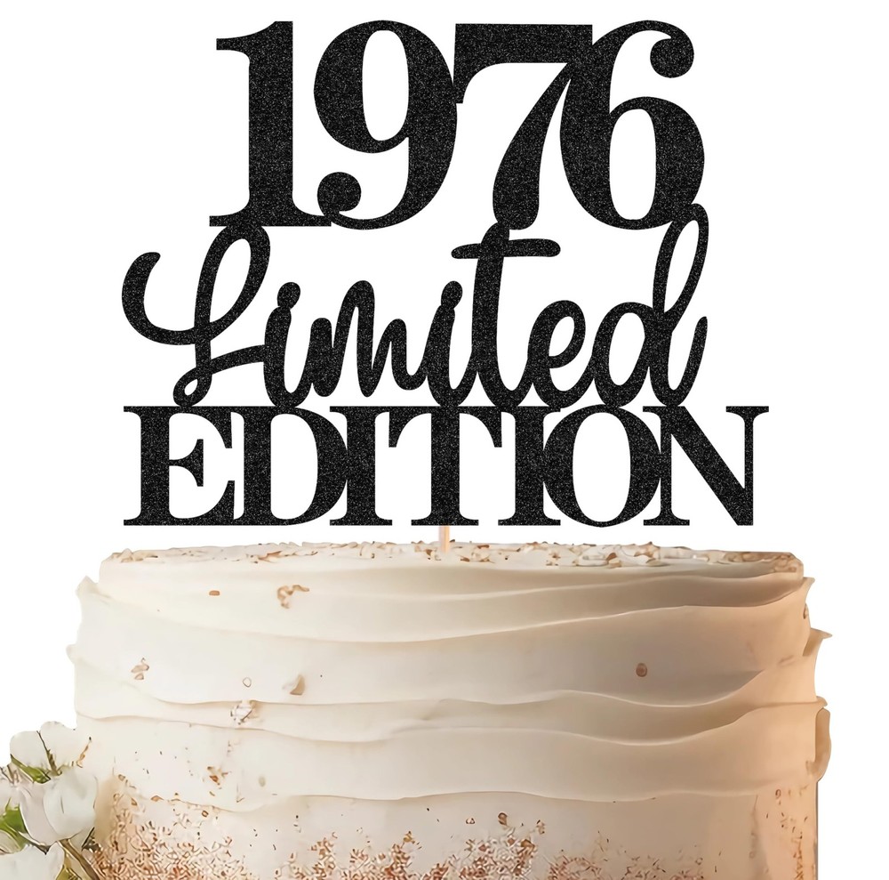Limited EDITION 1976 Cake Topper – Black Glitter Happy 50th Birthday Party Ca…