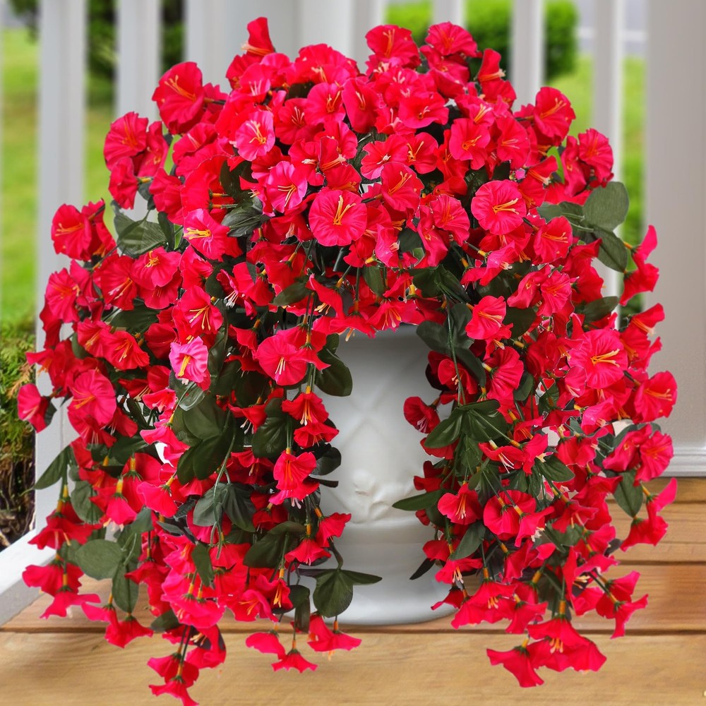 Sggvecsy Artificial Fake Hanging Flowers Plants for Outdoor 2Pcs, Rose Red