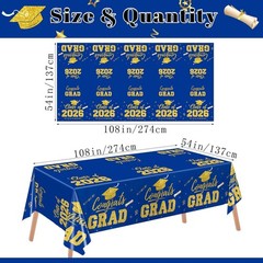 Graduation Decorations 2026, Blue and Gold Graduation Tablecloths, 2 Pack Congra