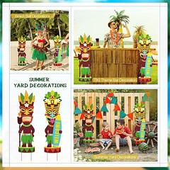 Queekay 2 Pcs Tiki Yard Sign Luau Hawaiian Tropical Party Decoration Outdoor Tik