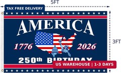 4th of July Decorations – 3×5 Ft Double Sided 3 Layers 250th Anniversary Flag –