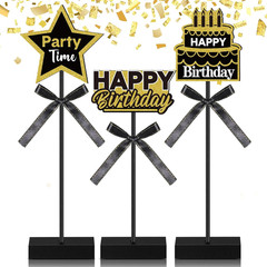 3 Pcs Happy Birthday Party Decorations Wooden Signs Table Centerpieces for Men W
