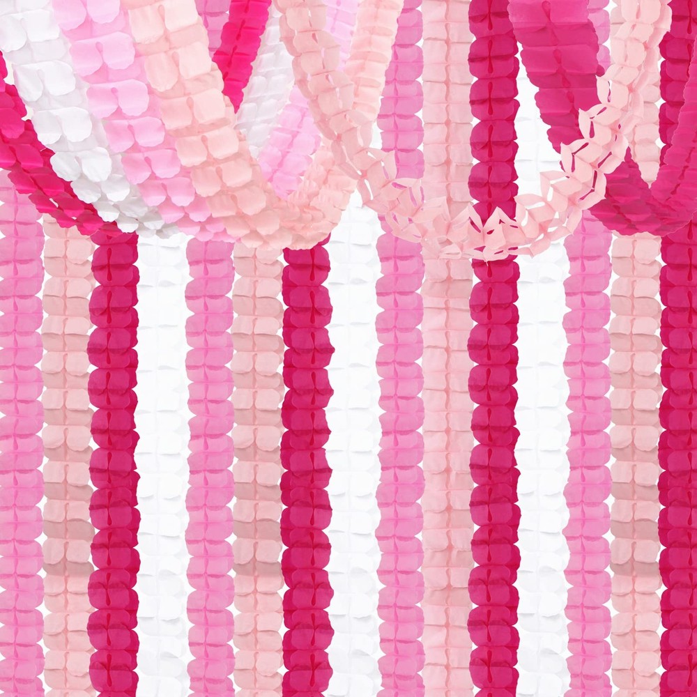 Rose-Red Pink-White Party-Decorations Streamers Garland – 157Ft Four-Leaf Clo…