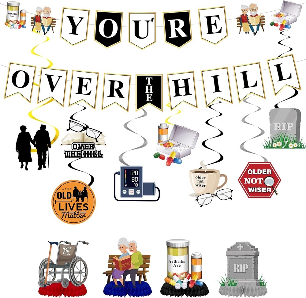 Over the Hill Birthday Decorations – 14 Pcs over the Hill Banner Honeycomb Cente
