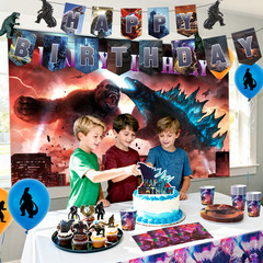 Godzilla Party Decorations& Tableware 112 Pcs Tablecloth Balloons Backgdrop Cups