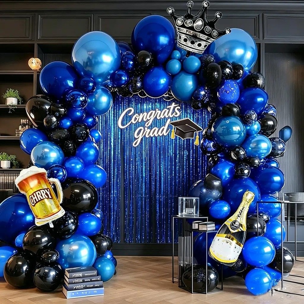 Pinbra Navy Blue Black Balloon Garland Double Stuffed Dark Royal Blue Balloon