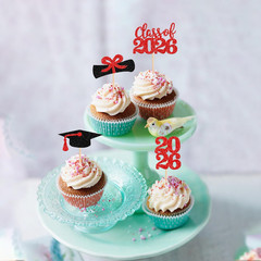 36 PCS 2026 Graduation Theme Cupcake Toppers Glitter Class of 2026 Grad Cap Dipl