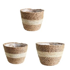 3 Piece Lined Wicker Plant Basket Set 18 22 25 cm Natural Seagrass Decor