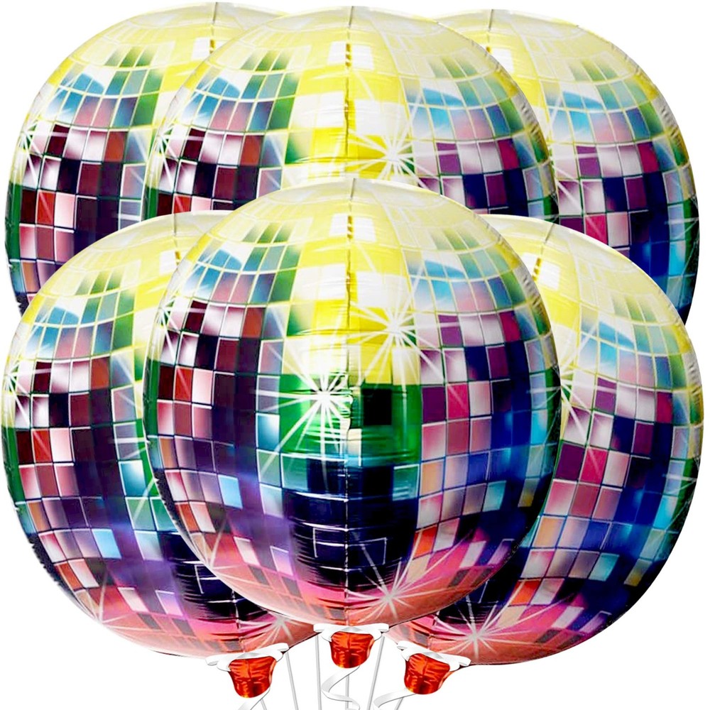Katchon Big Multicolor Disco Ball Balloons – 22 Inch, Pack Of 6 | Neon